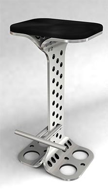 Silver metal bar stool with hole pattern.