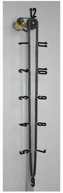 Black numbers on a white background, 12-hour analog chain clock.