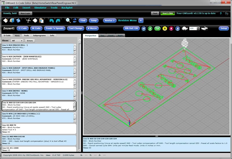 GWizard G-Code Editor software user interface.