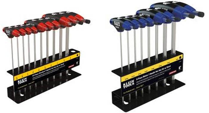 Klein T-handle hex keys in various sizes and colors.