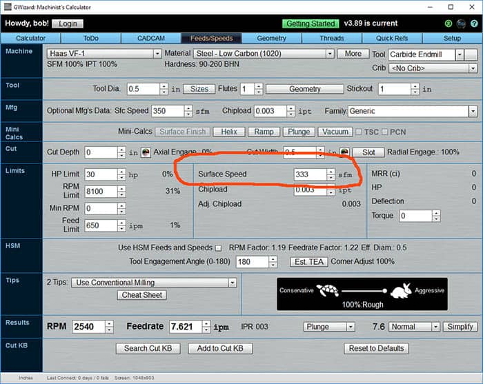 Calculator tool for determining surface finish measurements in machining.
