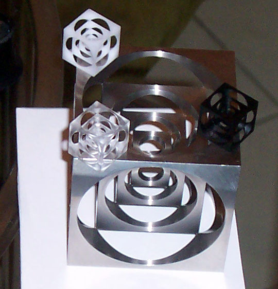 Intricate metal cutouts and objects.