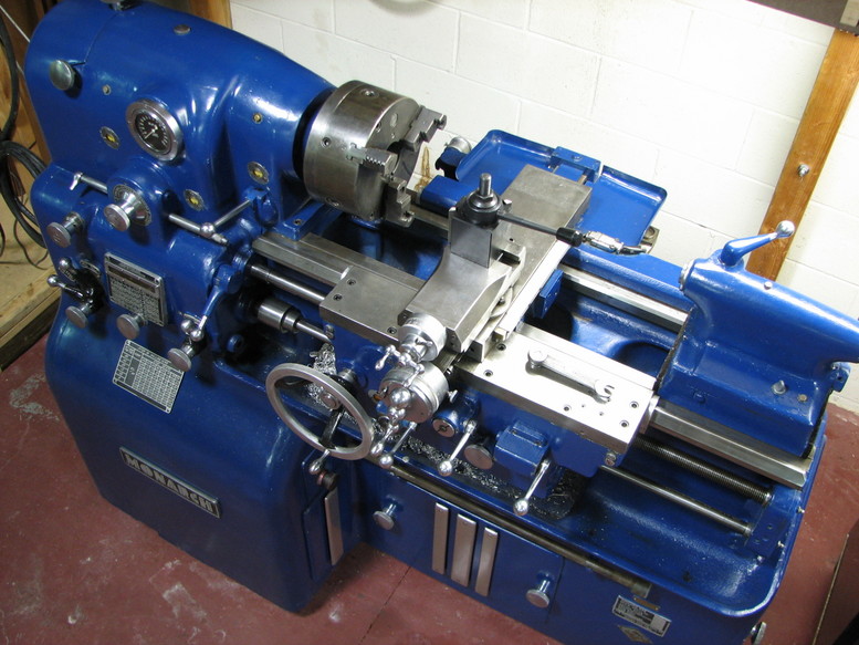 Industrial lathe for precision metal turning.