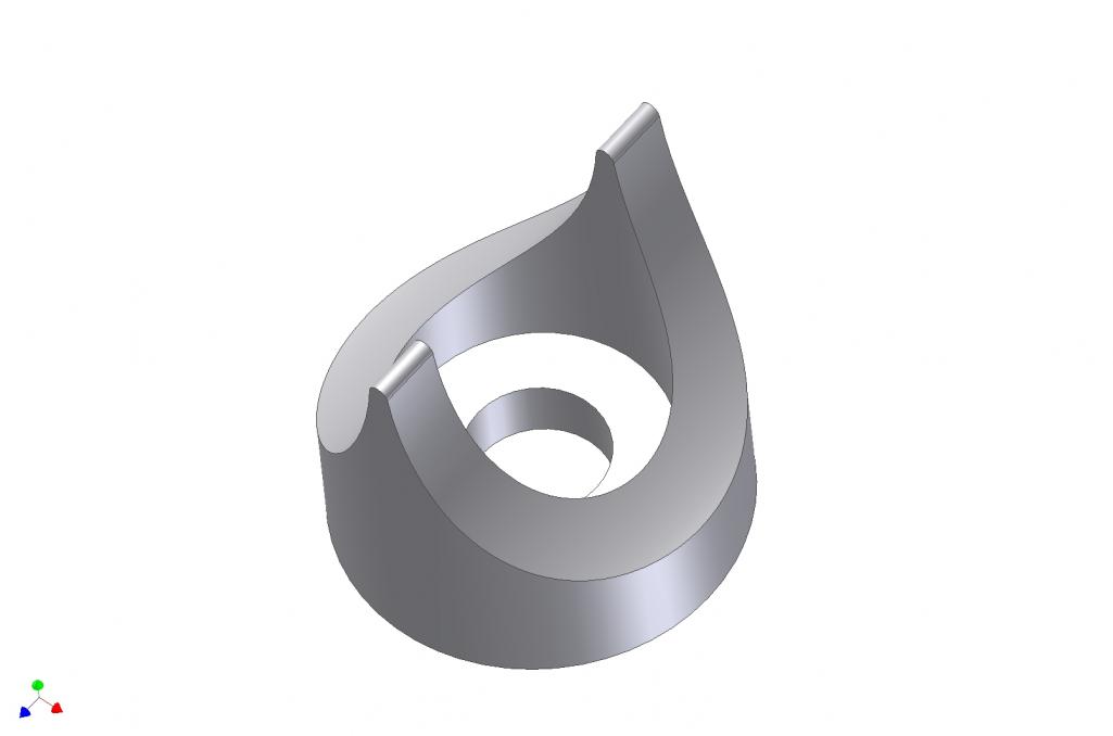 Metal component with curved shape and two small protrusions, rendered in metallic gray.