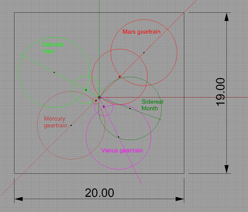Antikythera mechanism interlocking gears diagram.