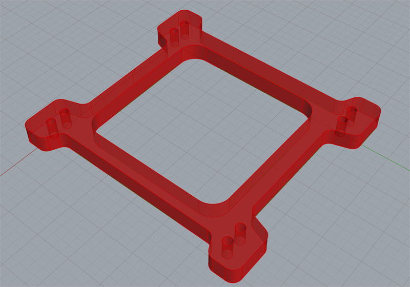 A 3D CAD model of a carburetor spacer.
