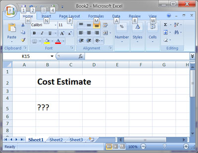 Blank Excel spreadsheet with cost estimate cell.