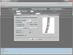 A computer program interface with toolbar, buttons, and windows related to machining or metal fabrication settings.