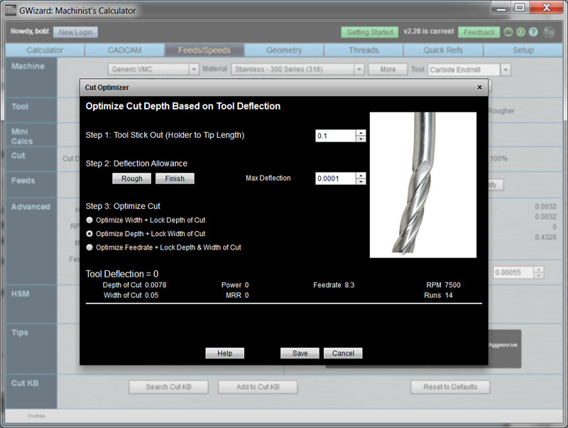 CNCCookbook.com Cut Optimizer tool screenshot, gray and black interface, machining software.