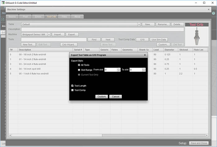 Machining software Screenshot: G10 Generator Tool on CNCCookbook.com.
