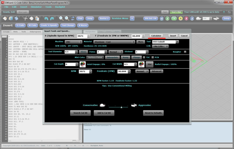 GWizard-CNC G-Code Editor software interface screenshot.