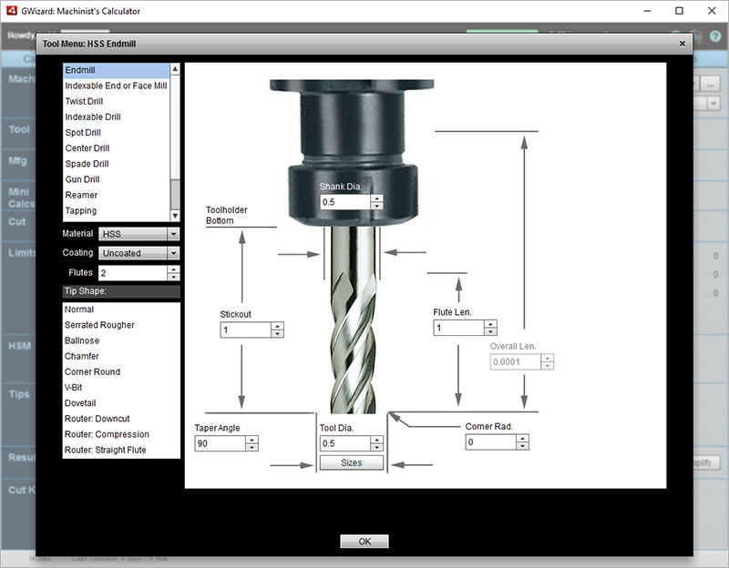 Graphical tool selector screenshot on CNCCookbook.com website.