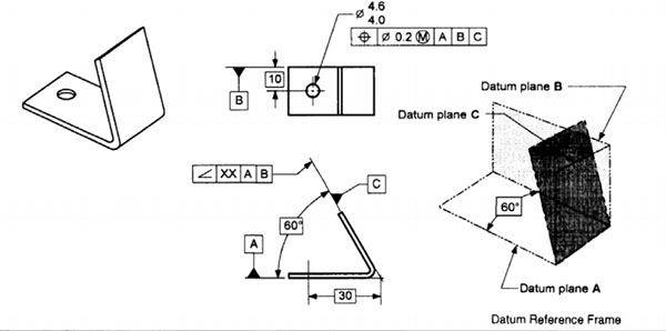 Inclined datum plane with 30-degree angle and metric measurements.