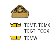 Gold cutting rake insert with central recess and concentric rings, on a flat top surface, surrounded by a black border.