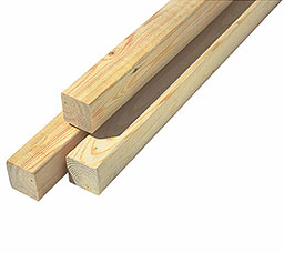 Two pieces of lumber positioned at an angle on a white background.