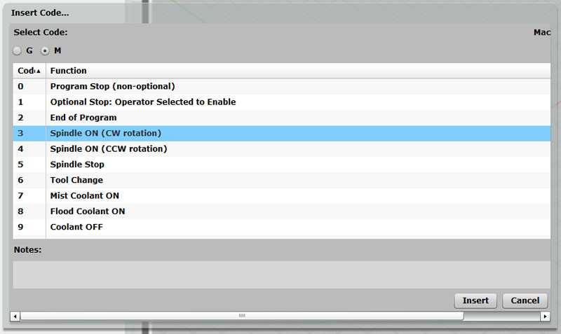 M-Code Wizard screenshot in machining context featuring dropdown menu with machine function options.
