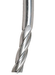 A silver millng tool with a twisted or spiral shape.