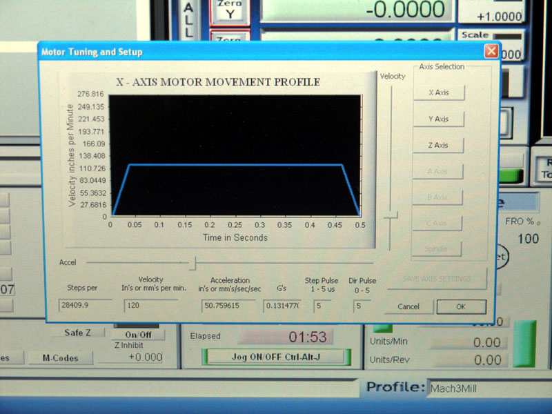 Motor tuning setup interface on a computer screen.