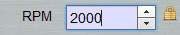 Small orange lock icon with blue text RPM 2000.