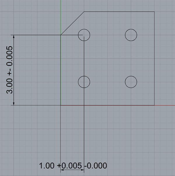 Technical illustration of a 2D drawing with rectangular shape and plus-minus tolerance indicators.