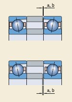 Two blue spacer rings with a central ball bearing on a yellow background.