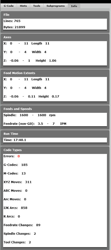 CNCCookbook.com Program Info Tab screenshot.