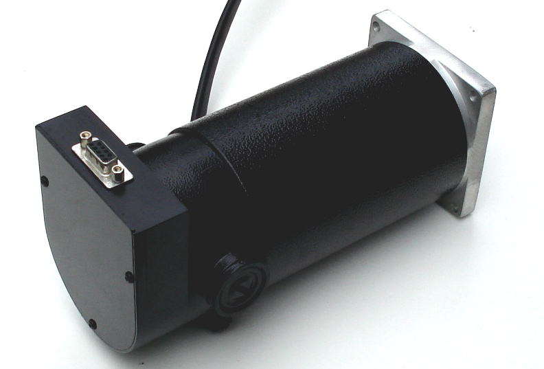 Black servo motor with silver casing.