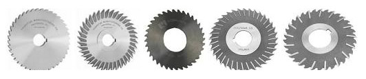 Circular saw blades with serrated edges in various sizes and shapes.