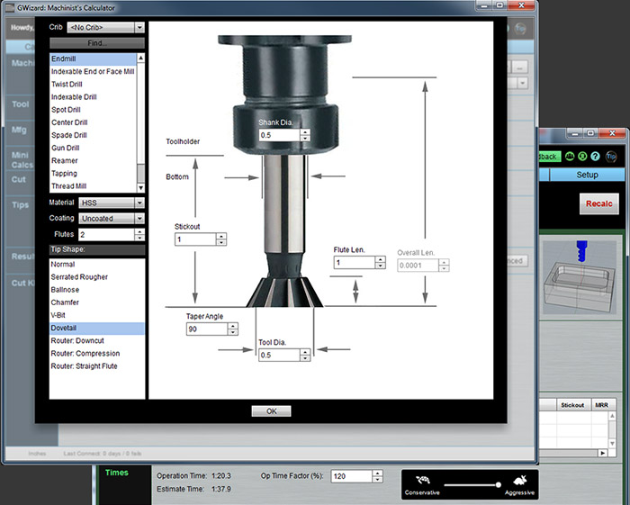A screenshot of the GWizard Machinist's Calculator tool on a machining website.