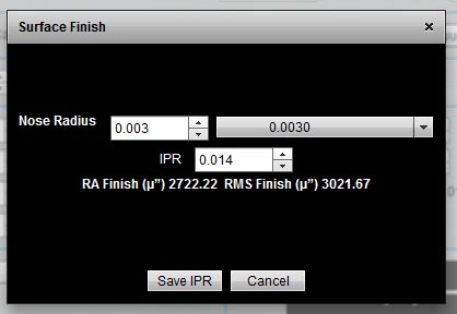 CNC Surface Finish Turning Calculator tool screenshot from CNCCookbook.com.