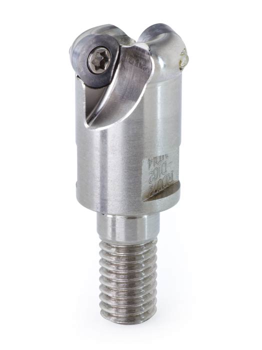 Silver metal component with threaded end and small screw or bolt.