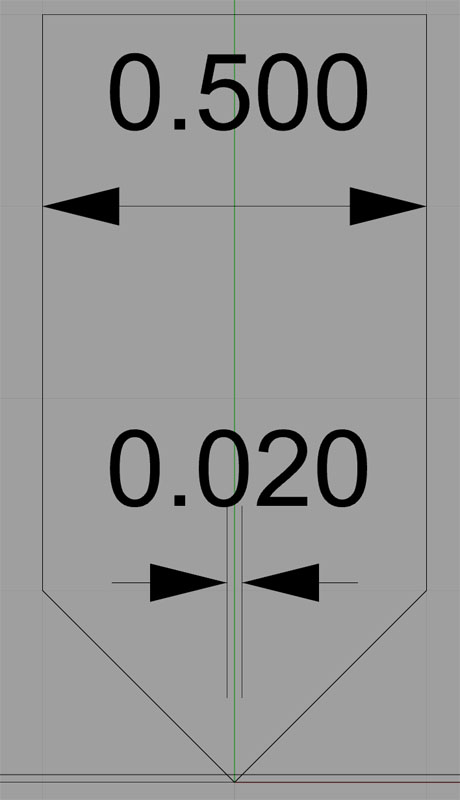 Technical drawing with measurements 0.500 and 0.020.