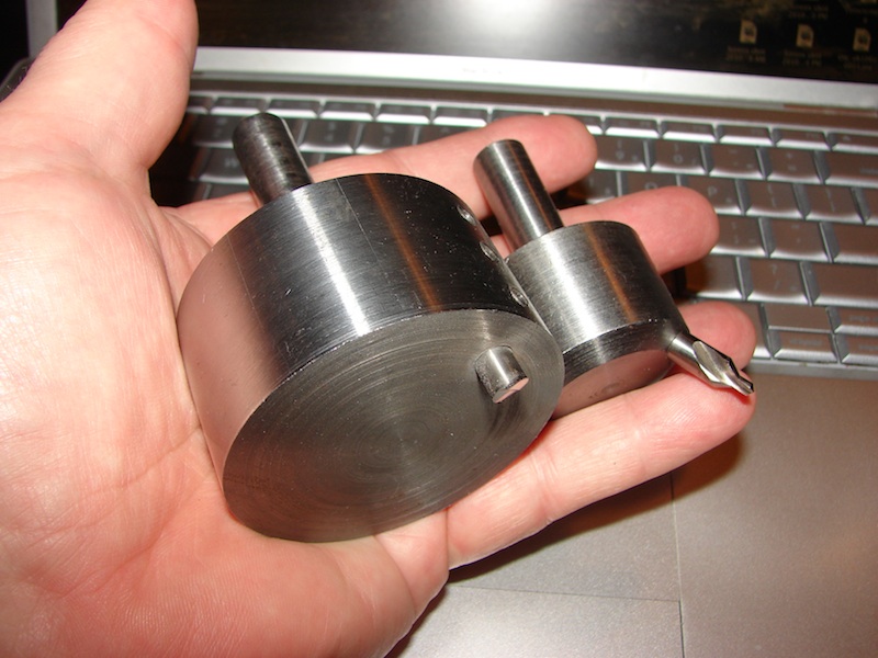 Metallic drill bit components with small shafts and attached bits