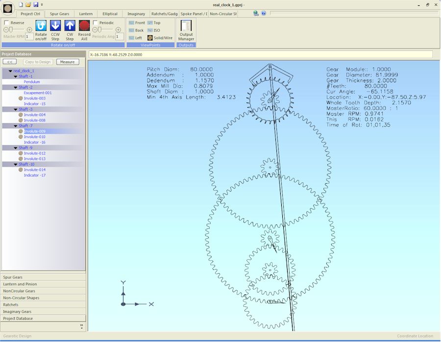 Screenshot of CAD software showing a gear mechanism with detailed view of teeth and shafts.