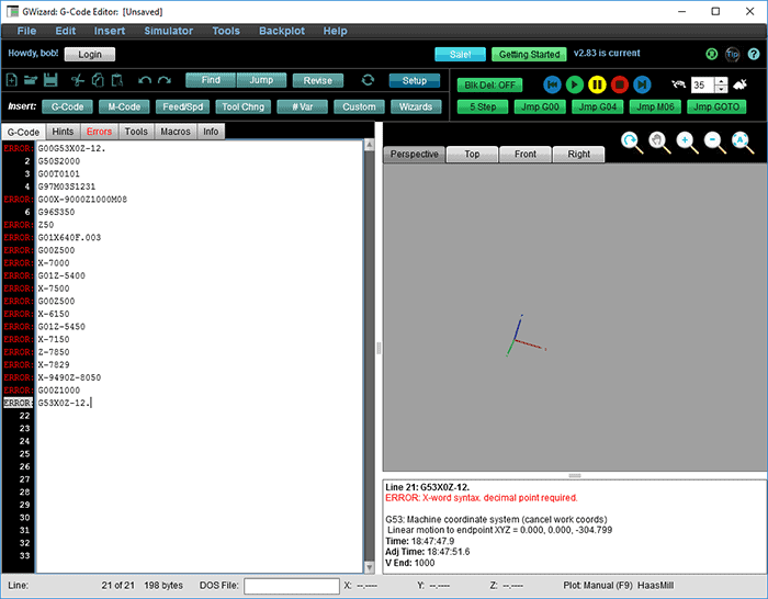 SyWiz G-Code Editor interface screenshot.