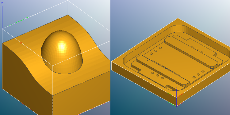 Gold-colored prismatic object with rounded top, central indentation, and two long grooves.