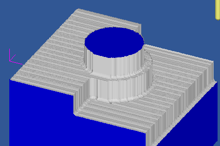 Flat surface with a circular depression, demonstrating roughing simulation.