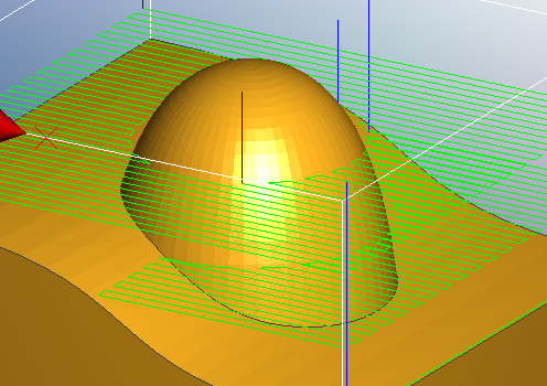 Roughing operation on object's top surface, parallel to CAD model.