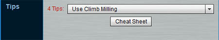 Machining expert tips cheat sheet with climb milling highlighted.