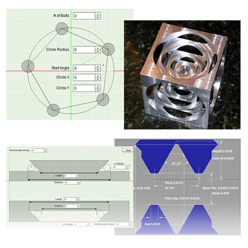 Geometric threads with 3D models, CAD screenshots, and technical drawings.