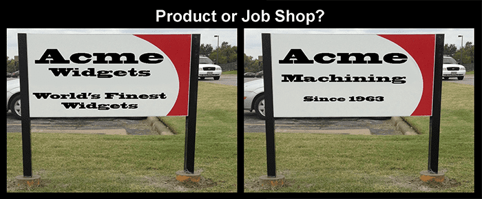 A sign featuring "Acme Widgets", "World's Finest Widgets" and "Acme Machining Since 1963".