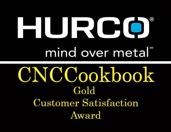 A gold award badge featuring the Hurco logo on a gray background.