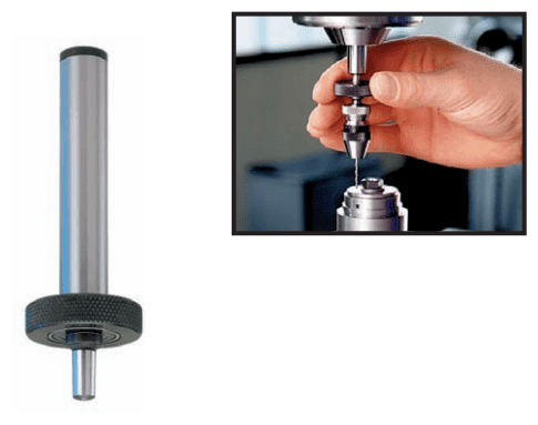 Cylindrical metal object with threaded end and flat base.