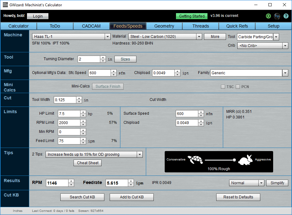Machinists calculator webpage for CNCCookbook.