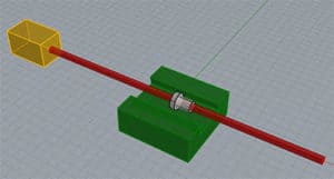 Red leadscrew with yellow nut and green blocks.