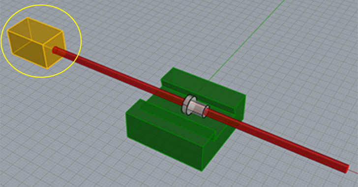 A 3D rendering of a milling machine motor with green base, red shaft, and yellow cube.