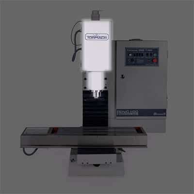 Milling machine spindle on a gray background.