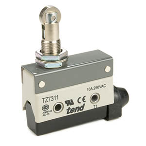 Silver limit switch with black base and three holes.