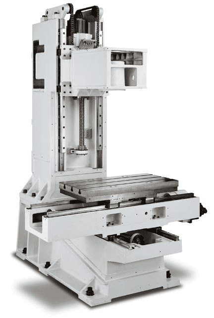 A large white industrial machining machine with precision components.