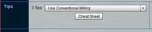 Screenshot of a webpage with text box labeled "3 Tips: with dropdown arrow and link to "Use Conventional Milling".